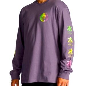 Billabong Mens SZ L Purple Long Sleeve Tee with Graphic Accents 100% Cotton